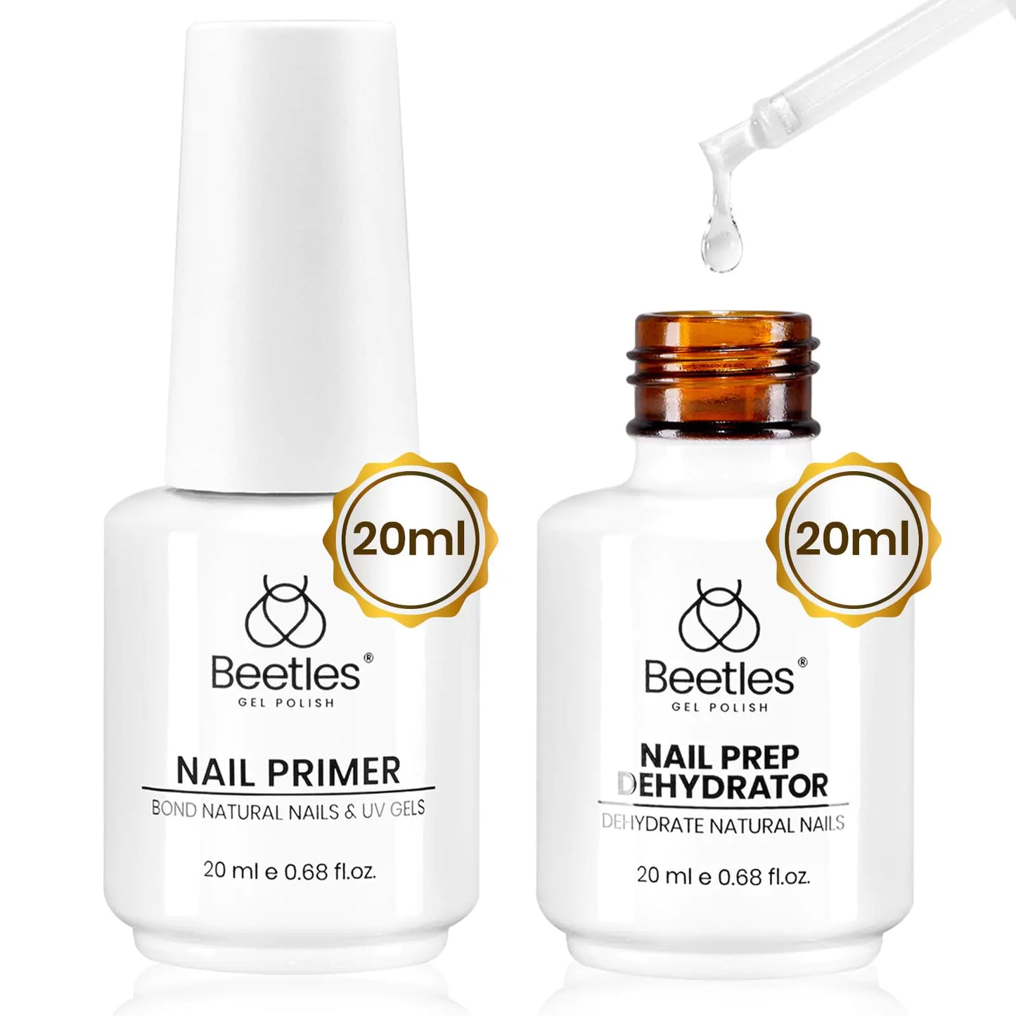 Beetles Nail Dehydrator and Primer Kit - 20ml, Acid-Free, Superior Nail Bond for UV Gels