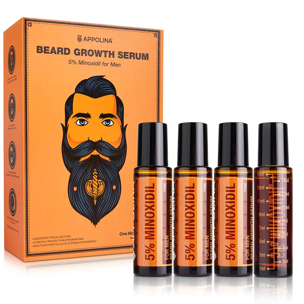 APPOLINA 5% Minoxidil Beard Growth Serum - Extra Strength & Roller Bottle