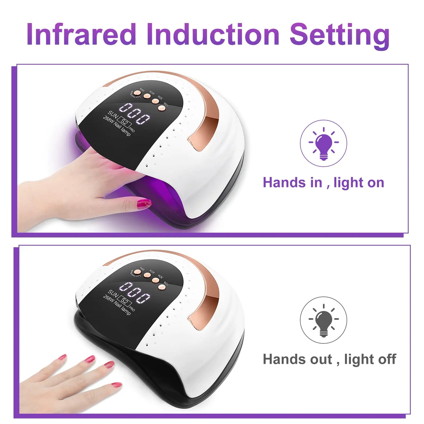 268W UV LED Nail Lamp with Automatic Sensor & 4 Timers