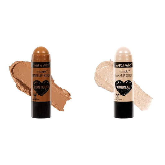 wet n wild MegaGlo Vegan Makeup Sticks Bundle - Contour & Highlight Duo, Cruelty-Free, Portable & Blendable Makeup - Call Me Maple & Follow Your Bisque