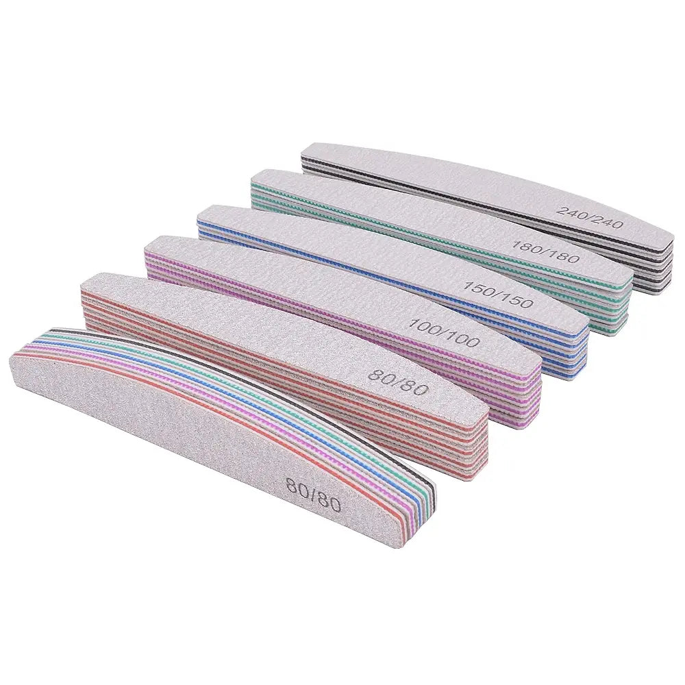 Professional Nail File Set - 5/10 Pcs, 80 to 240 Grit, Half-Moon Design