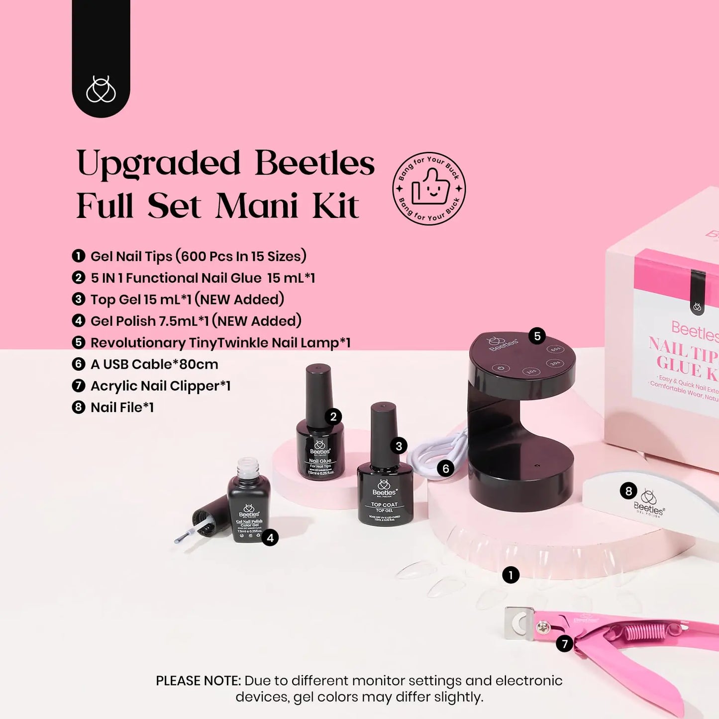 Beetles Salon Quality Gel Nail Kit with UV Lamp & 600 Tips