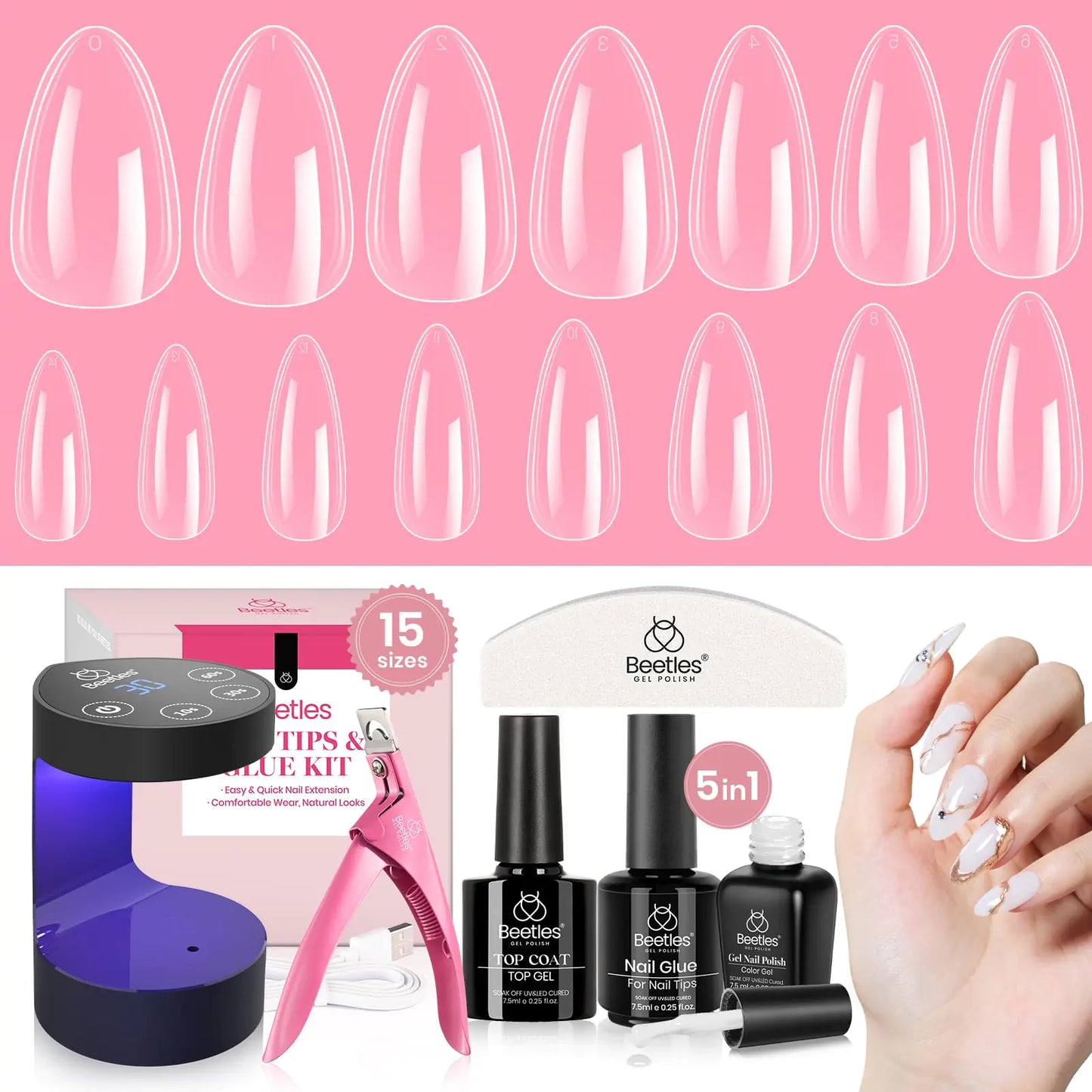 Beetles Salon Quality Gel Nail Kit with UV Lamp & 600 Tips