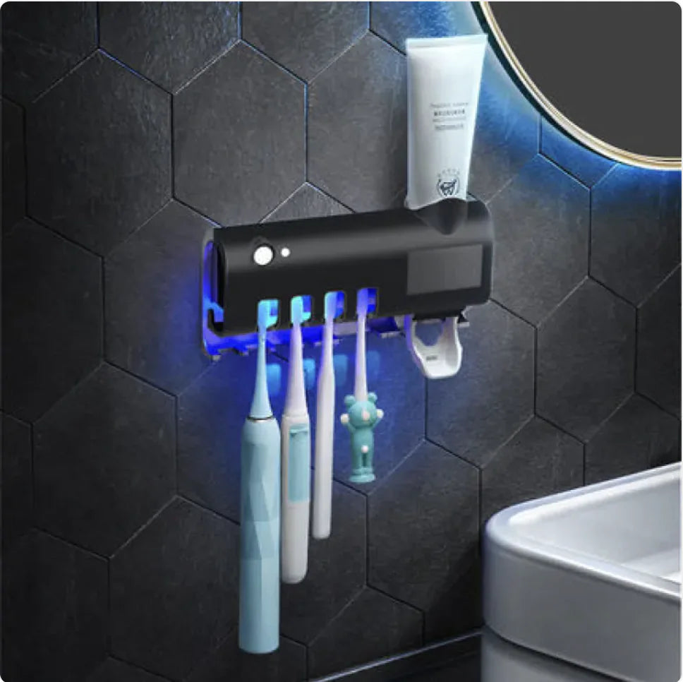 Wall-Mounted Smart Toothbrush Sterilizer with UV and Adhesive Installation