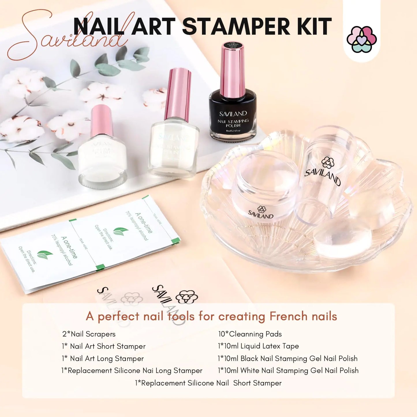 Saviland 10-Piece French Manicure Stamper Kit with Gel Polish