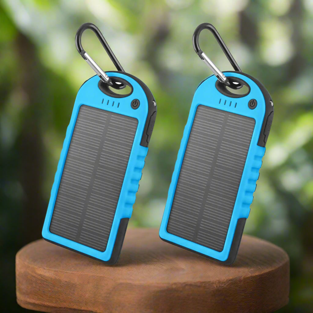 5000mAh Solar Power Bank (2-Pack) - Dual USB & Fast Charging for Outdoor Use.
