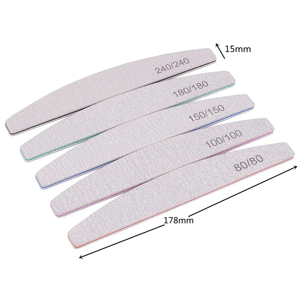Professional Nail File Set - 5/10 Pcs, 80 to 240 Grit, Half-Moon Design