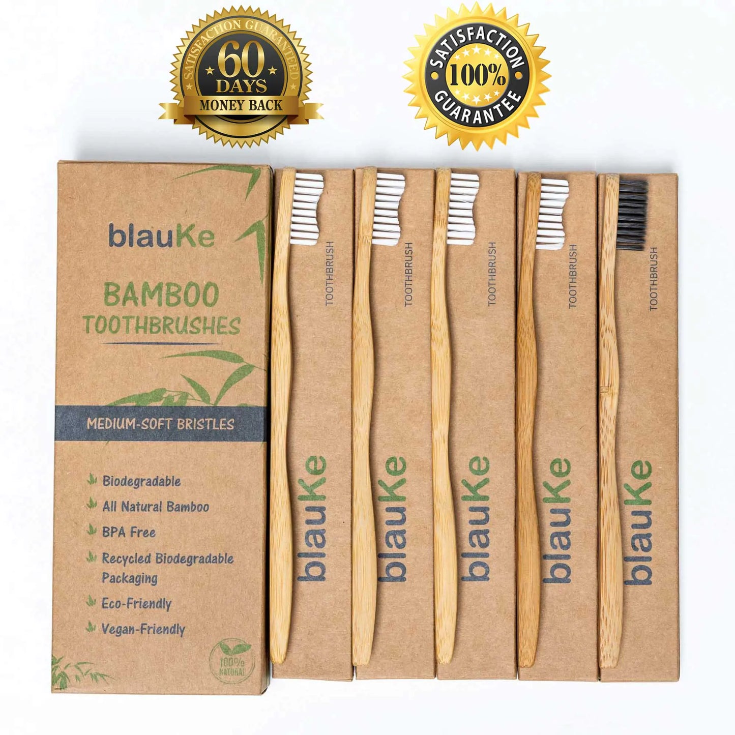 Eco-Friendly Bamboo Toothbrush Set - Sustainable Oral Care (5-Pack)