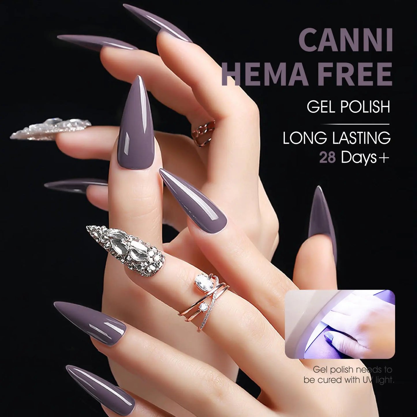 CANNI Dark Grey Gel Nail Polish - High Gloss Soak Off UV Gel