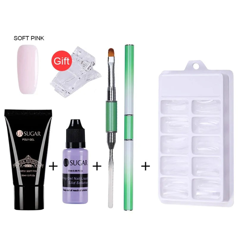 PolyGel Nail Kit with Quick Building Nail Tips & Gift Clip