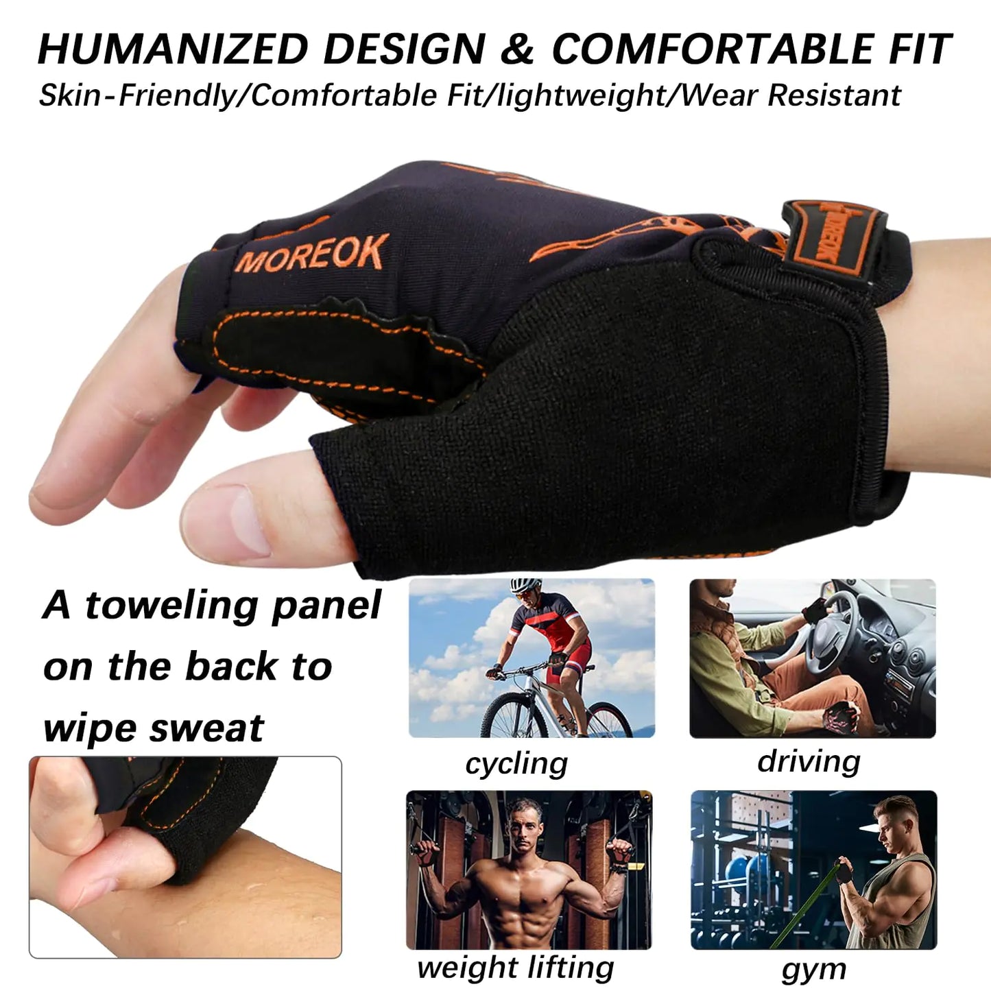 MOREOK Unisex Half Finger Gym Gloves - Gel Padded, Orange XXL