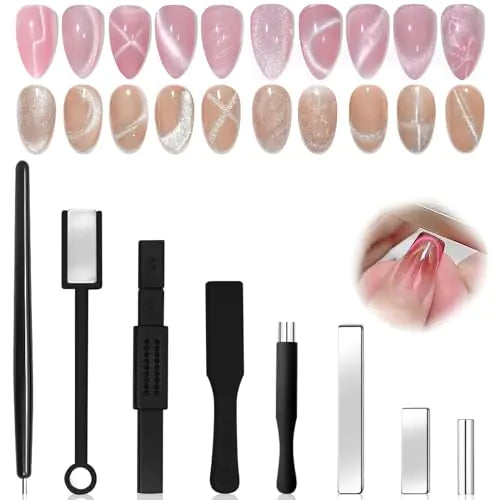 8-Piece Nail Magnet Set for Cat Eye Gel Polish - Strong Suction Wand Tools