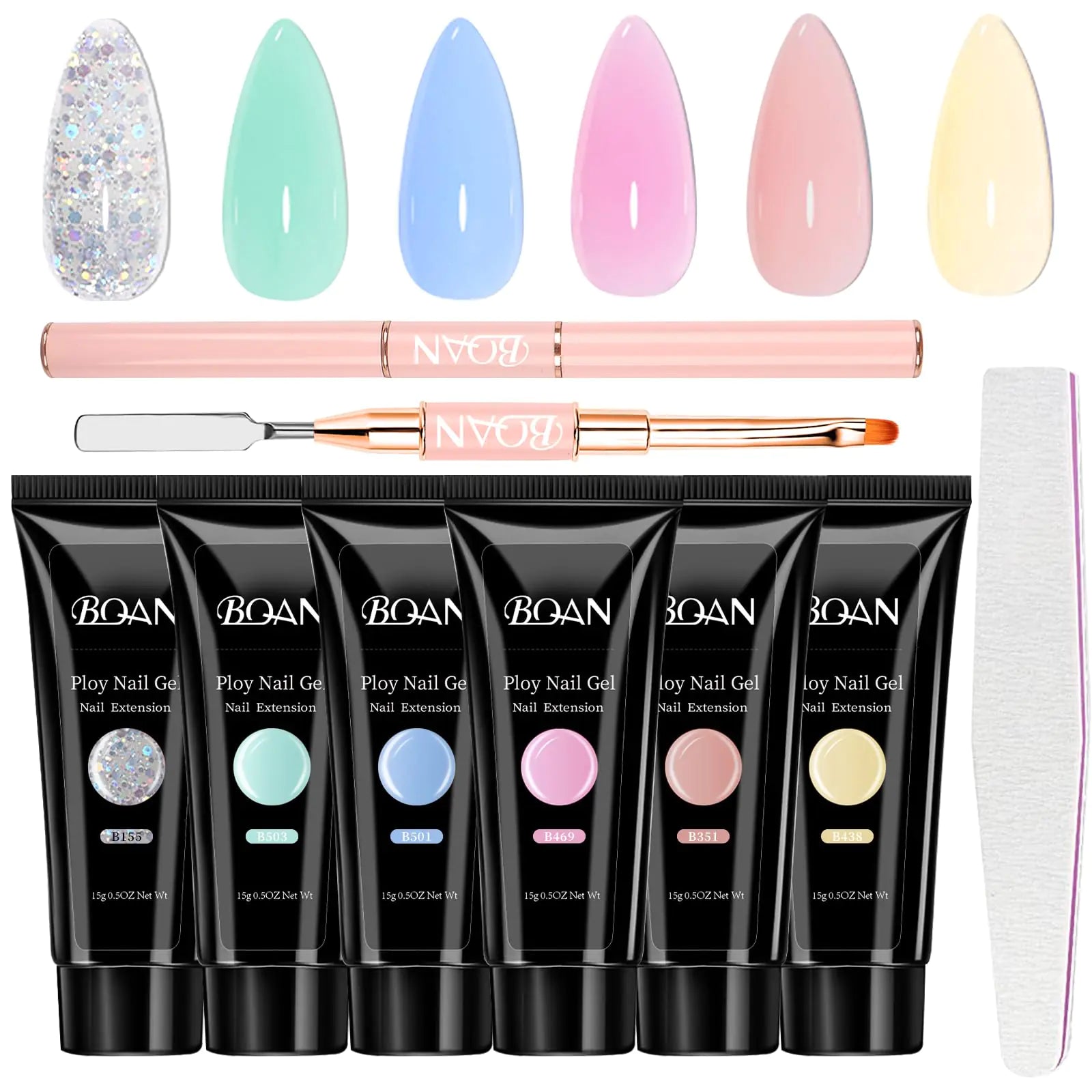 BQAN Poly Nail Gel Set – 6 Macaroon Colors for Long-Lasting, Creative Nail Extensions