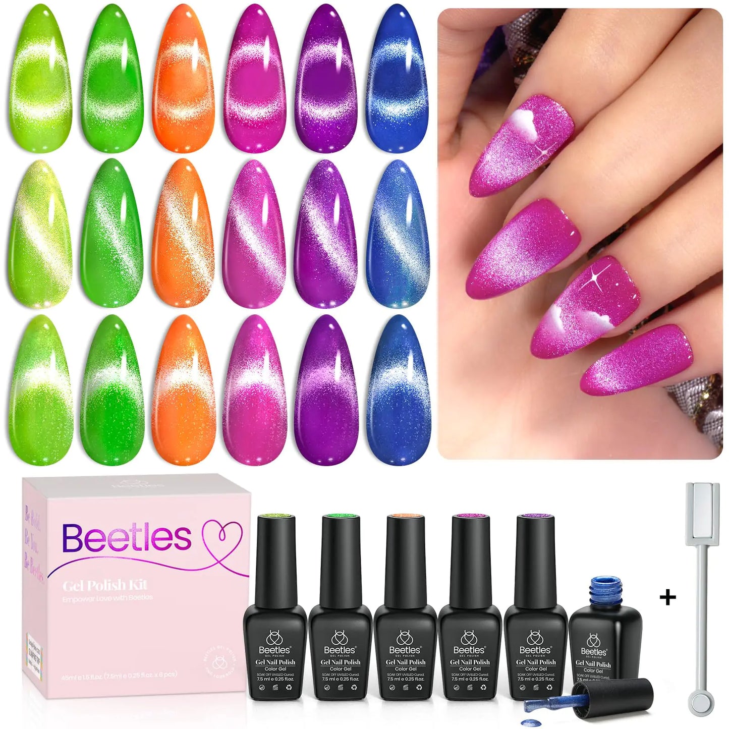 Beetles Neon Cat Eye Gel Nail Polish Kit - 6 Colors