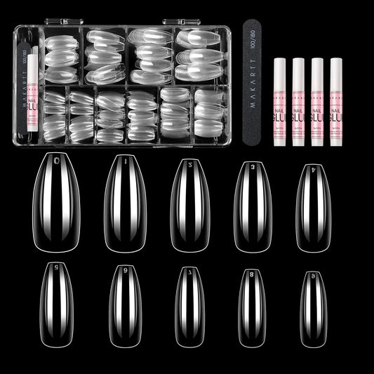 Makartt Clear Coffin Acrylic Nail Tips Kit with Glue - 500pcs