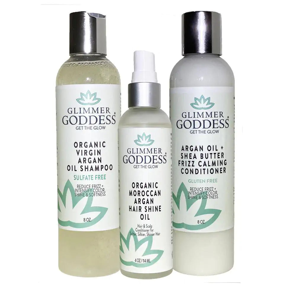 Organic Argan Oil Hair Care Set: Shampoo, Conditioner & Shine Spray