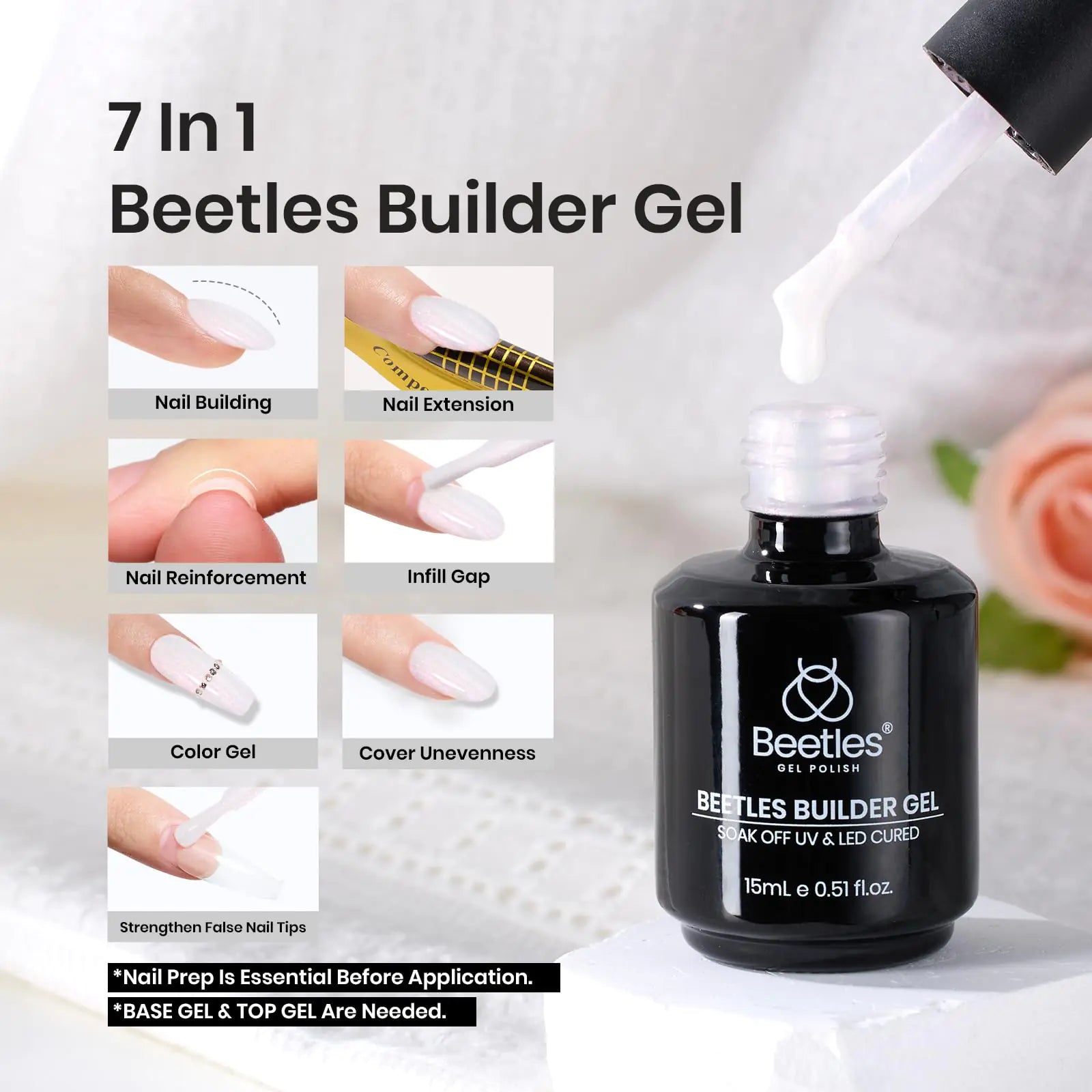Beetles 7-in-1 Pearl White Builder Gel - Durable & Glamorous