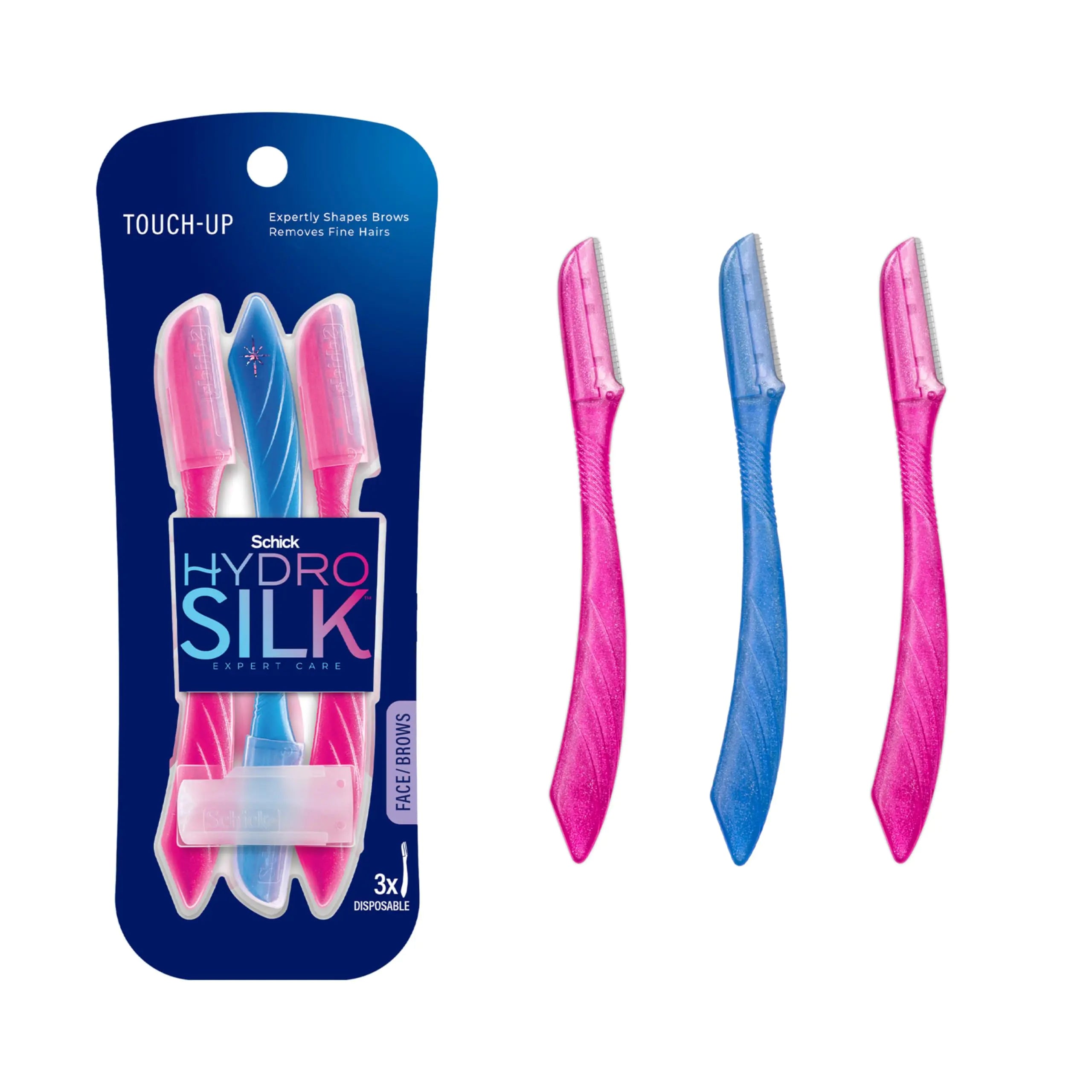 Schick Hydro Silk Touch-Up Dermaplaning Tool with Precision Cover 3ct | Dermaplane Razor Face Razors for Women Eyebrow Razor Facial Razor Dermaplaning Razor Womens Face Razor Peach Fuzz Remover