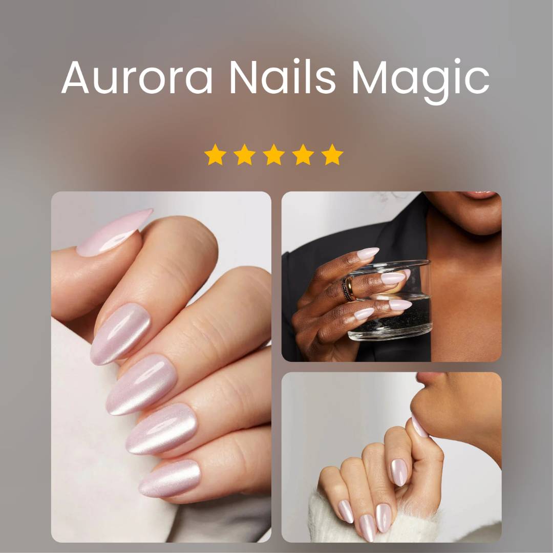 Aurora Cat Eye Almond Nails – Soft Gel Press - On Kit with Cosmic Shimmer - GNS Beauty & Personal Care
