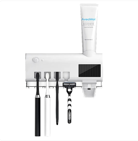 Wall-Mounted Smart Toothbrush Sterilizer with UV and Adhesive Installation