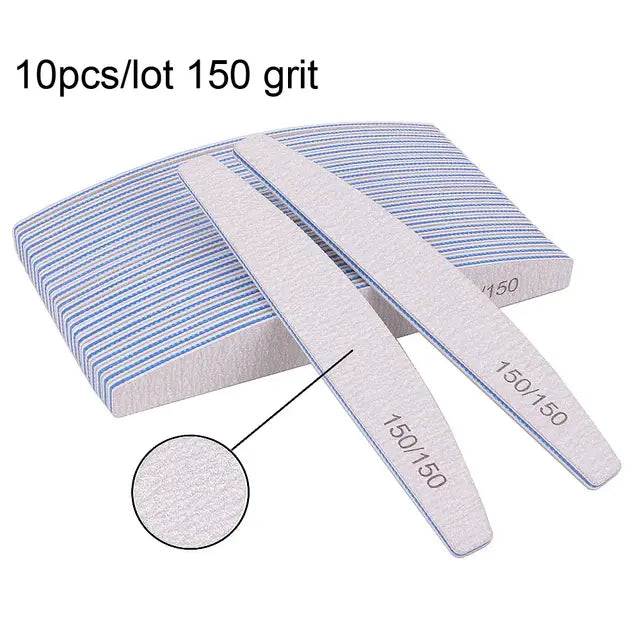 Professional Nail File Set - 5/10 Pcs, 80 to 240 Grit, Half-Moon Design