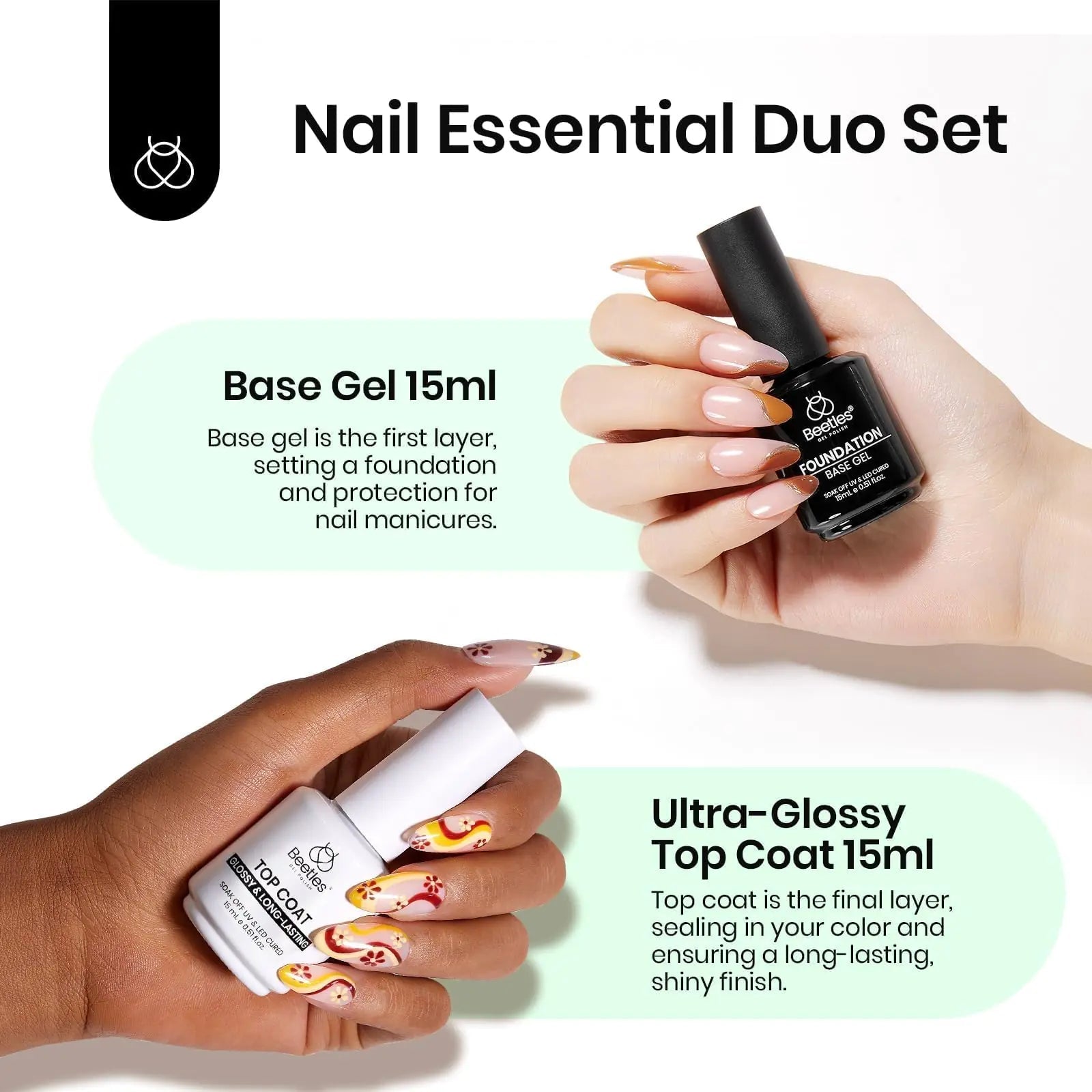Beetles Gel Base & Top Coat Set - Long - Lasting Glossy Shine, 15ml Each - GNS Beauty & Personal Care