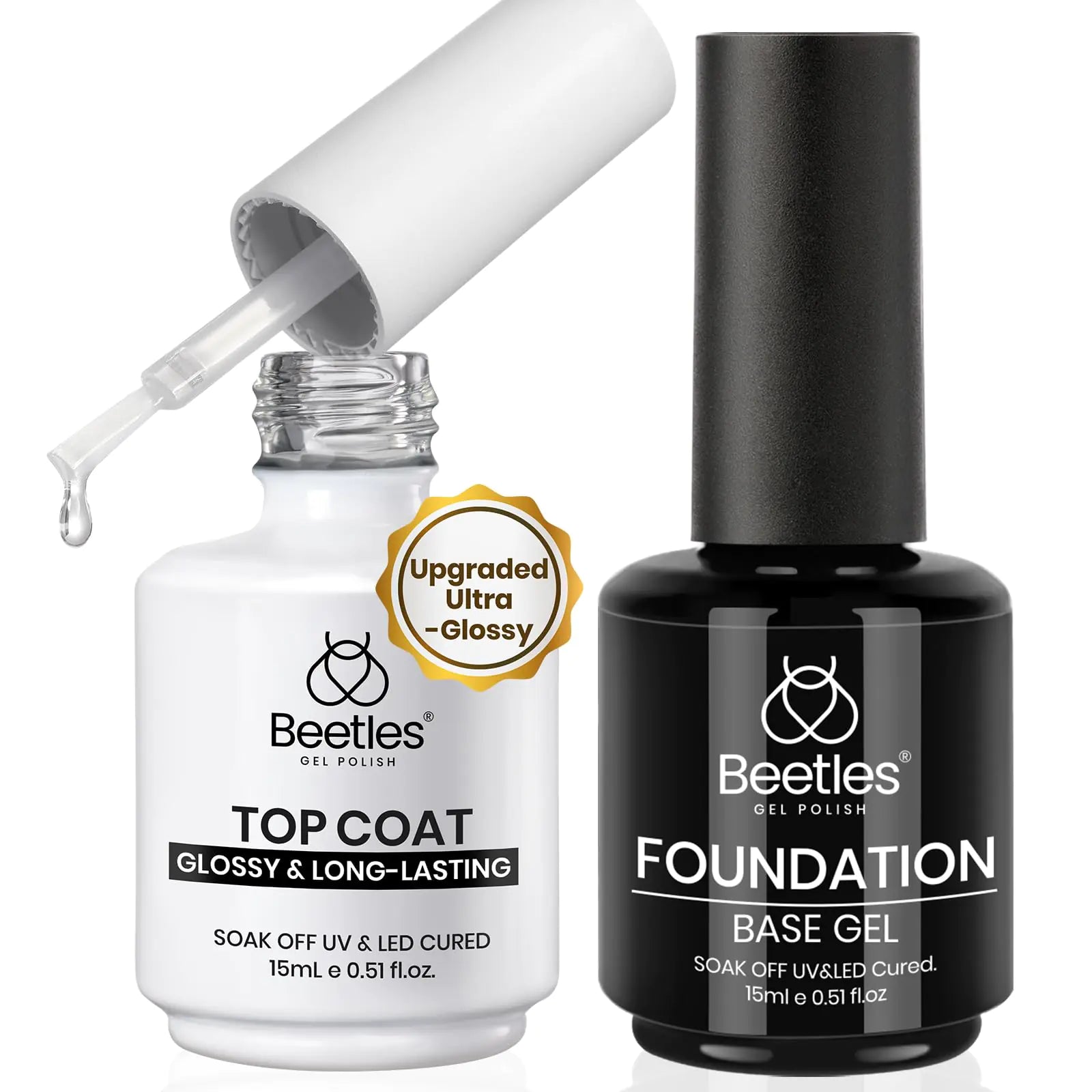 Beetles Gel Base & Top Coat Set - Long - Lasting Glossy Shine, 15ml Each - GNS Beauty & Personal Care