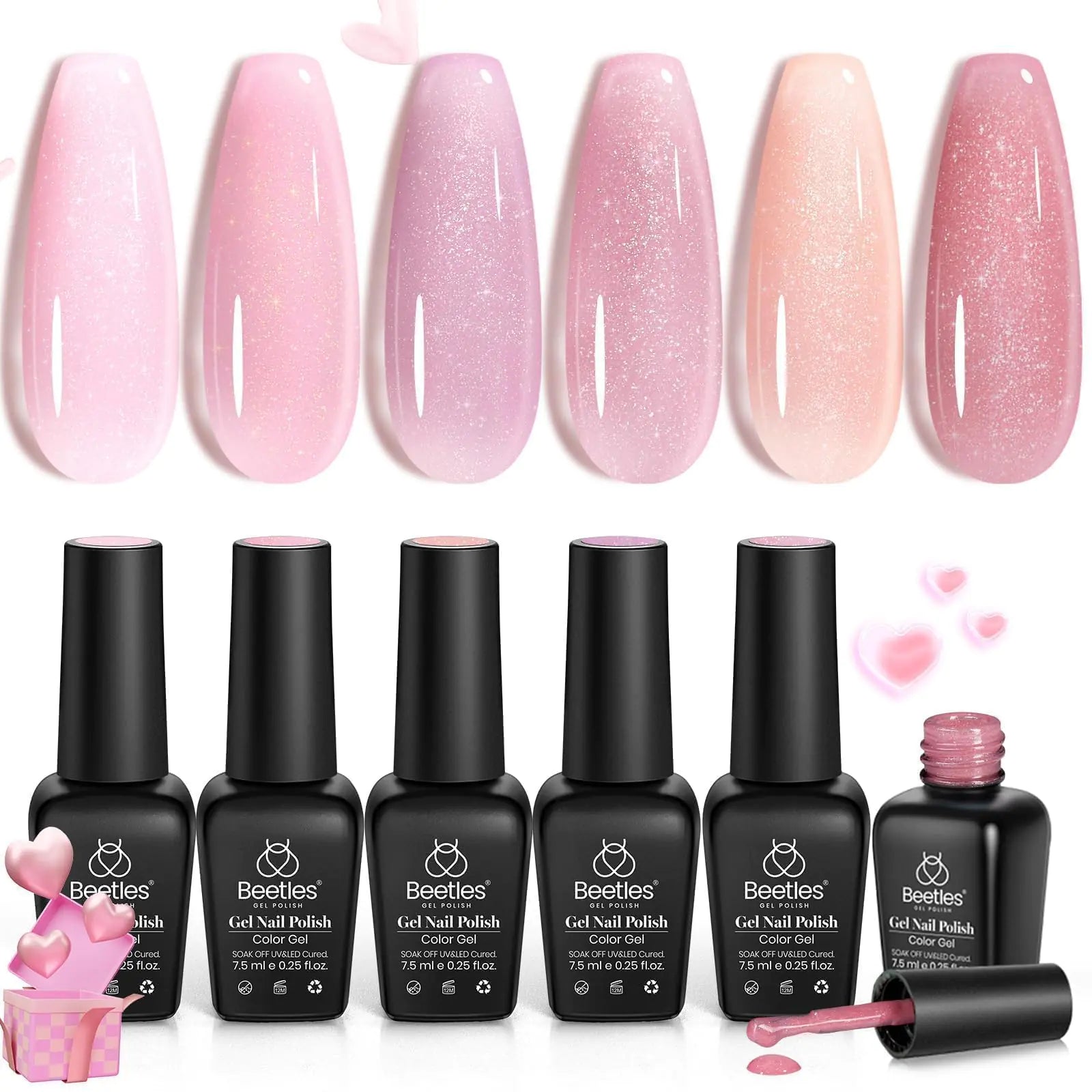 Beetles Nude Gel Nail Polish Set - 6pcs Sheer & Glitter - GNS Beauty & Personal Care