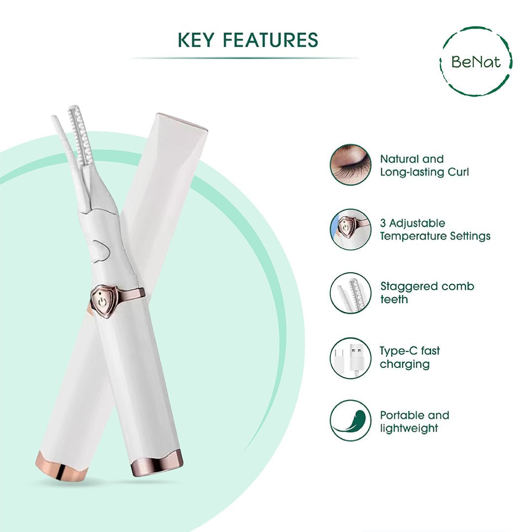 BeNat Electric Eyelash Curler - Rechargeable & Long - Lasting Curl - GNS Beauty & Personal Care
