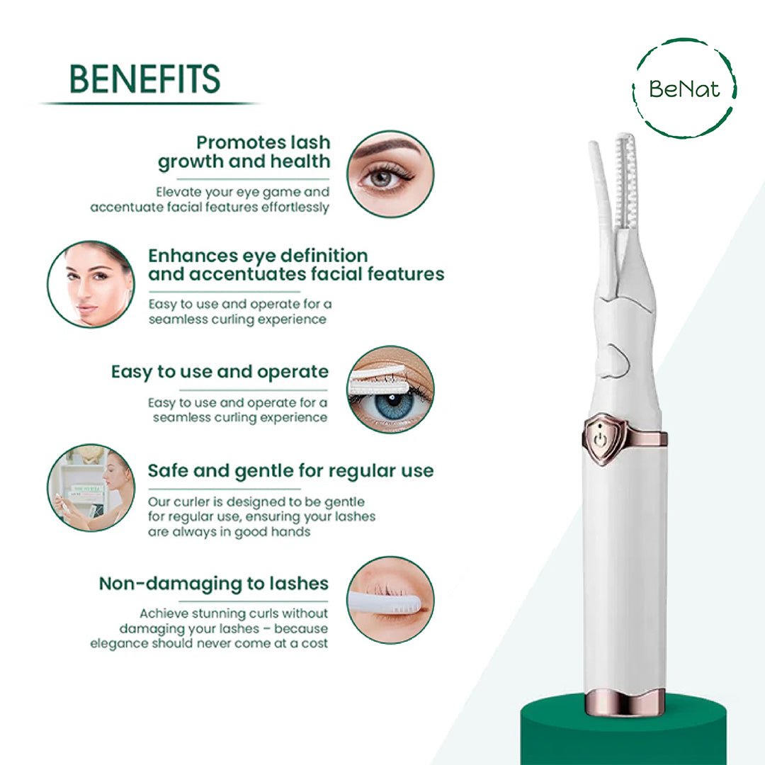 BeNat Electric Eyelash Curler - Rechargeable & Long - Lasting Curl - GNS Beauty & Personal Care