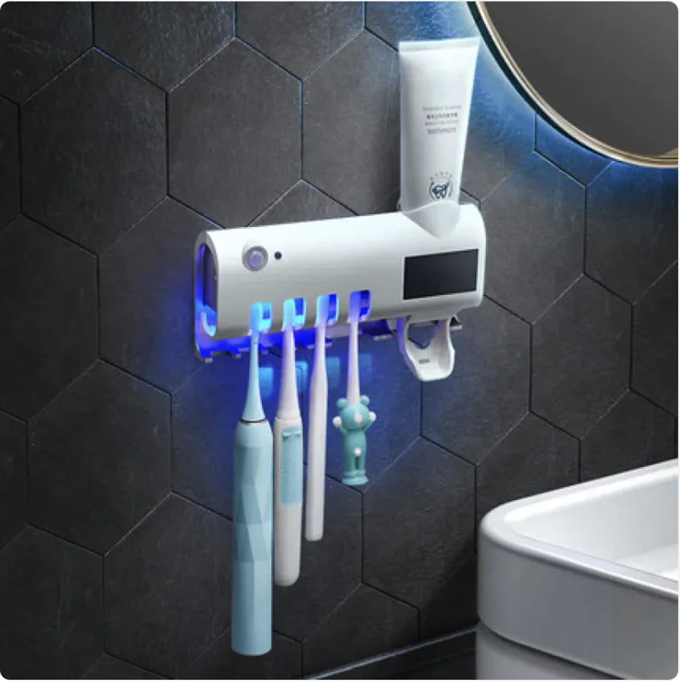 Wall-Mounted Smart Toothbrush Sterilizer with UV and Adhesive Installation