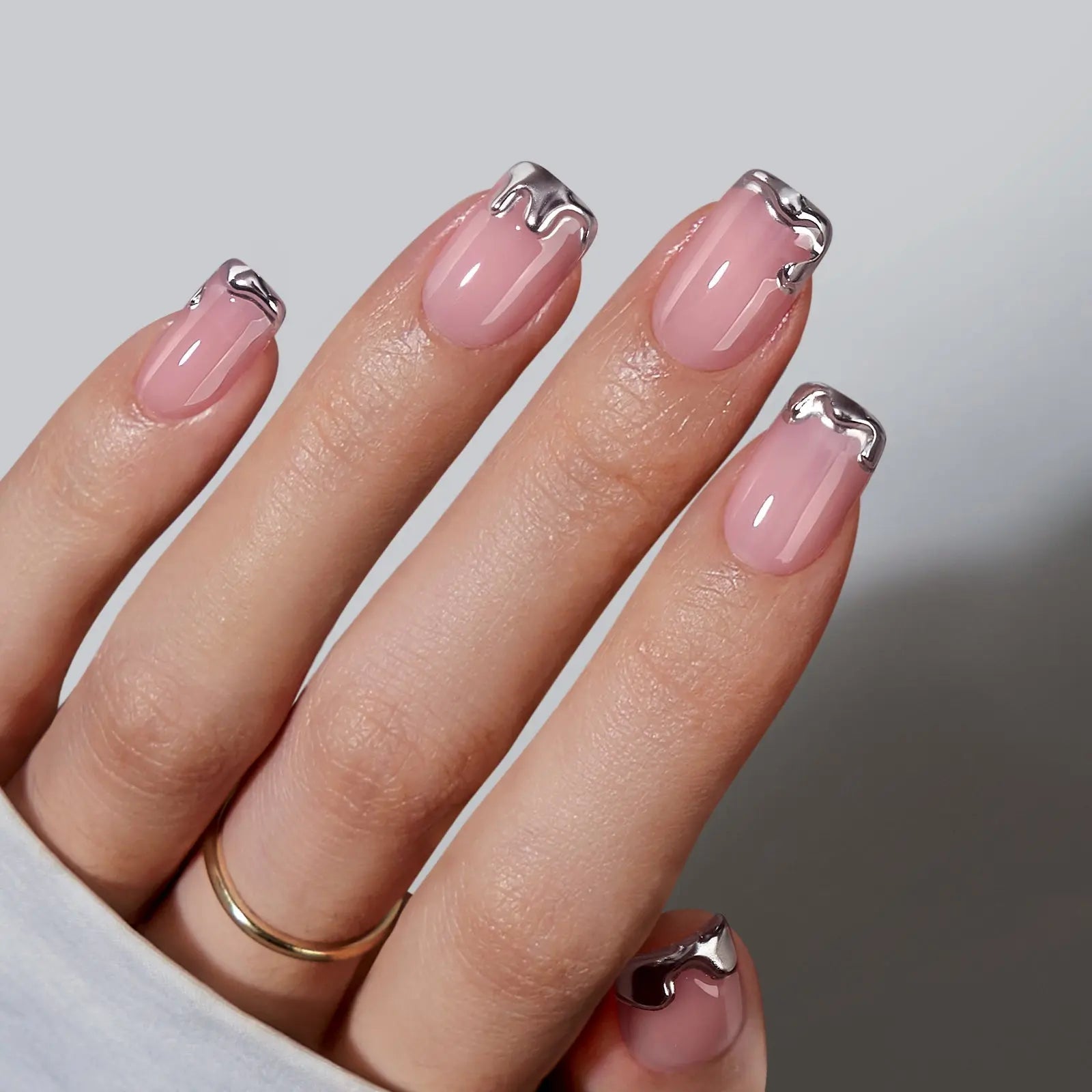 Chrome Edge Square Nails – Soft Gel Press - On Kit for a Futuristic, Polished Look - GNS Beauty & Personal Care
