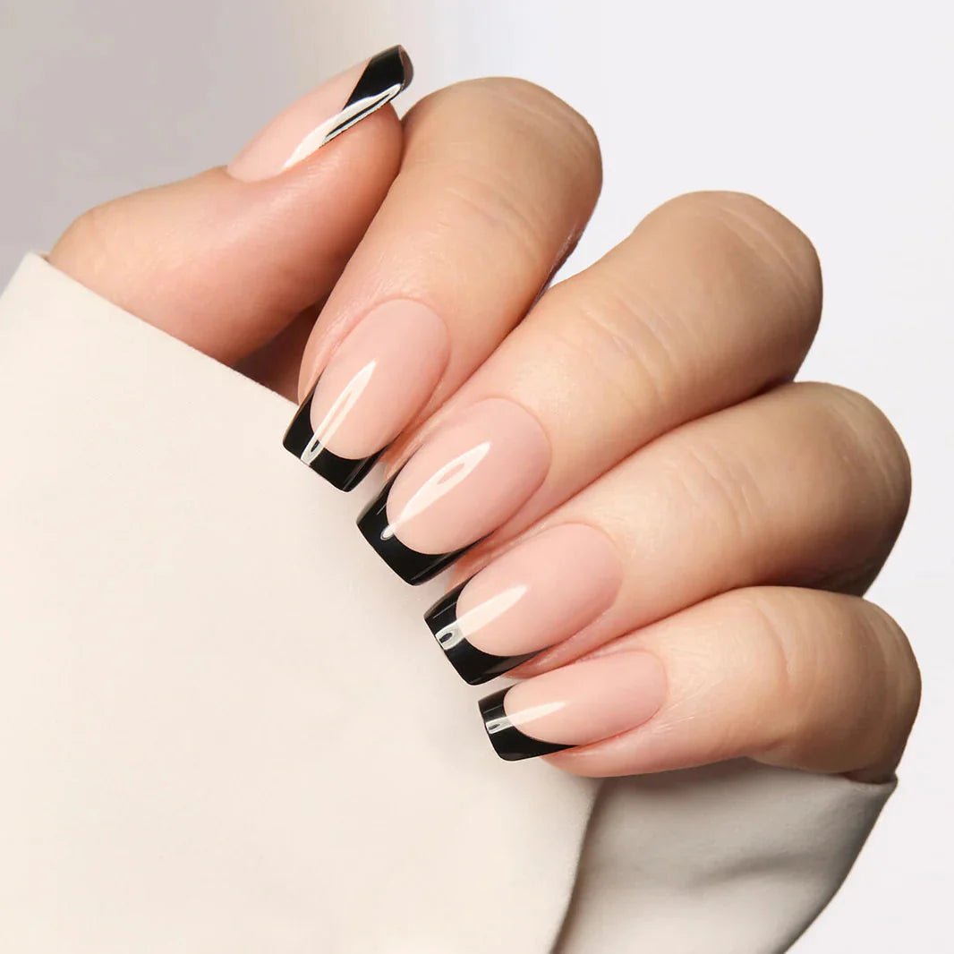 Classic Black French Square Nails – Soft Gel Press - On Kit for a Chic, Timeless Look - GNS Beauty & Personal Care