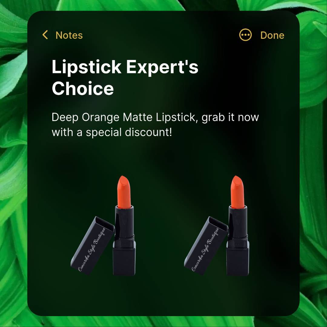 Concordia Style Boutique Deep Orange Matte Lipstick - Bold Color & Clean Comfort - GNS Beauty & Personal Care