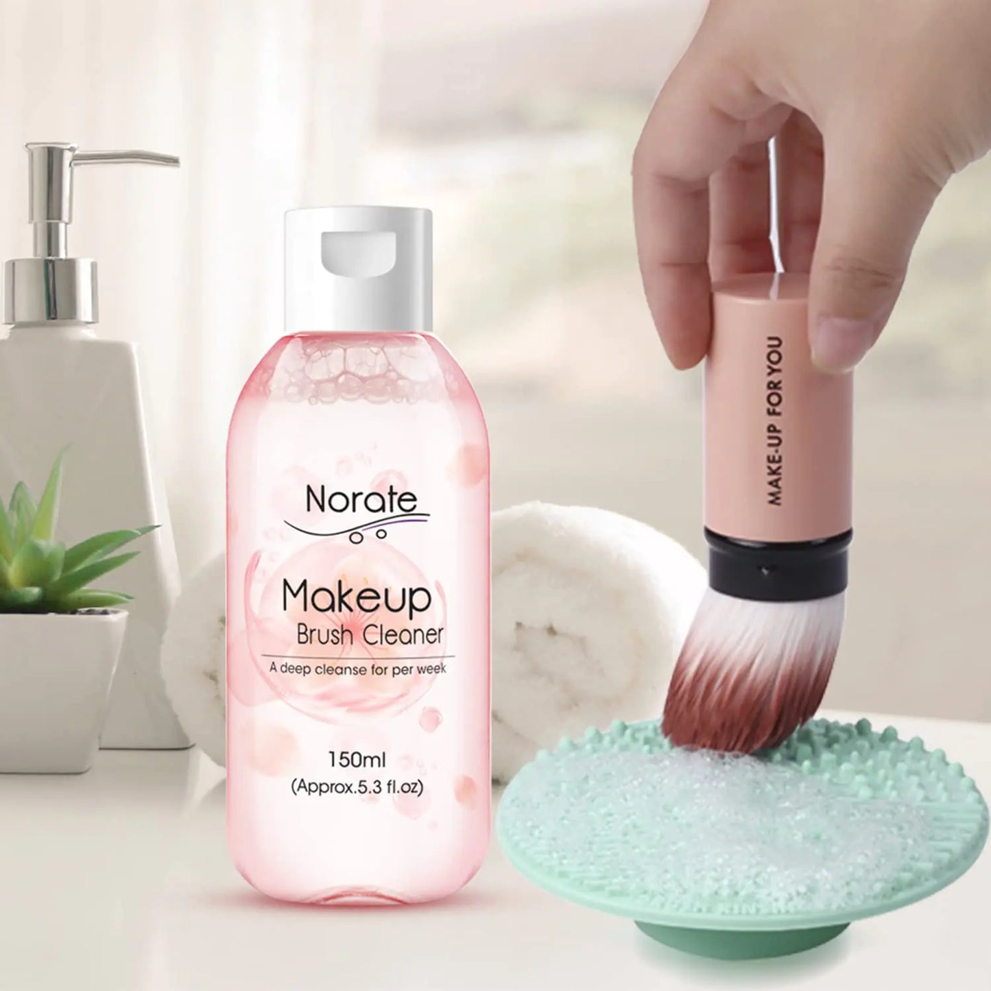 Norate Makeup Brush Cleaner Solution - Gentle, Cruelty-Free Deep Clean for Brushes & Sponges, 5.3 FL OZ