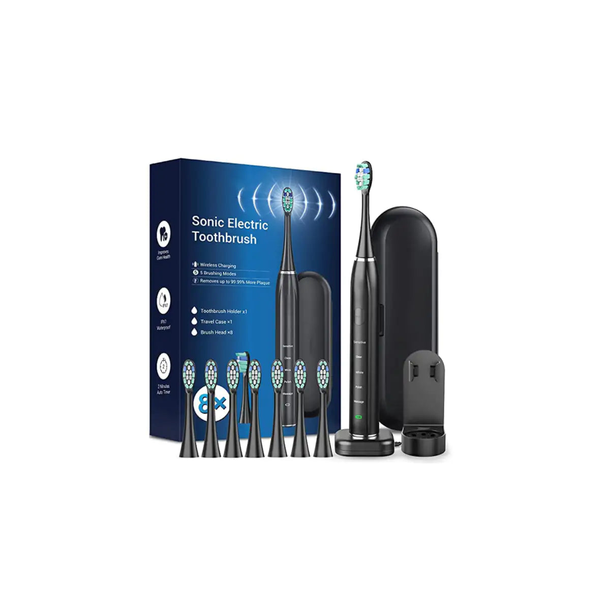 Smart Sonic Toothbrush with 8 Heads & USB Charging