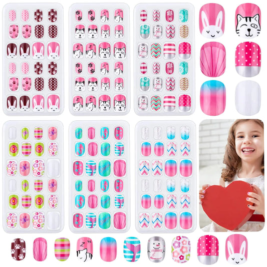 Thrilez Kids Press On Nails - 144 Pcs Colorful Gift Set