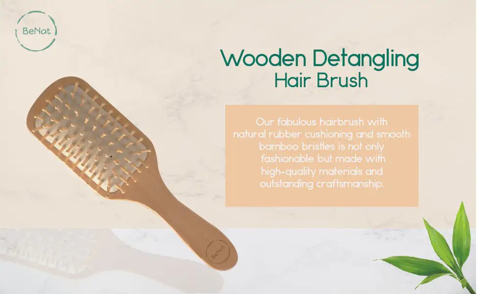 Eco - Friendly Wooden Detangling Hair Brush with Bamboo Bristles - GNS Beauty & Personal Care