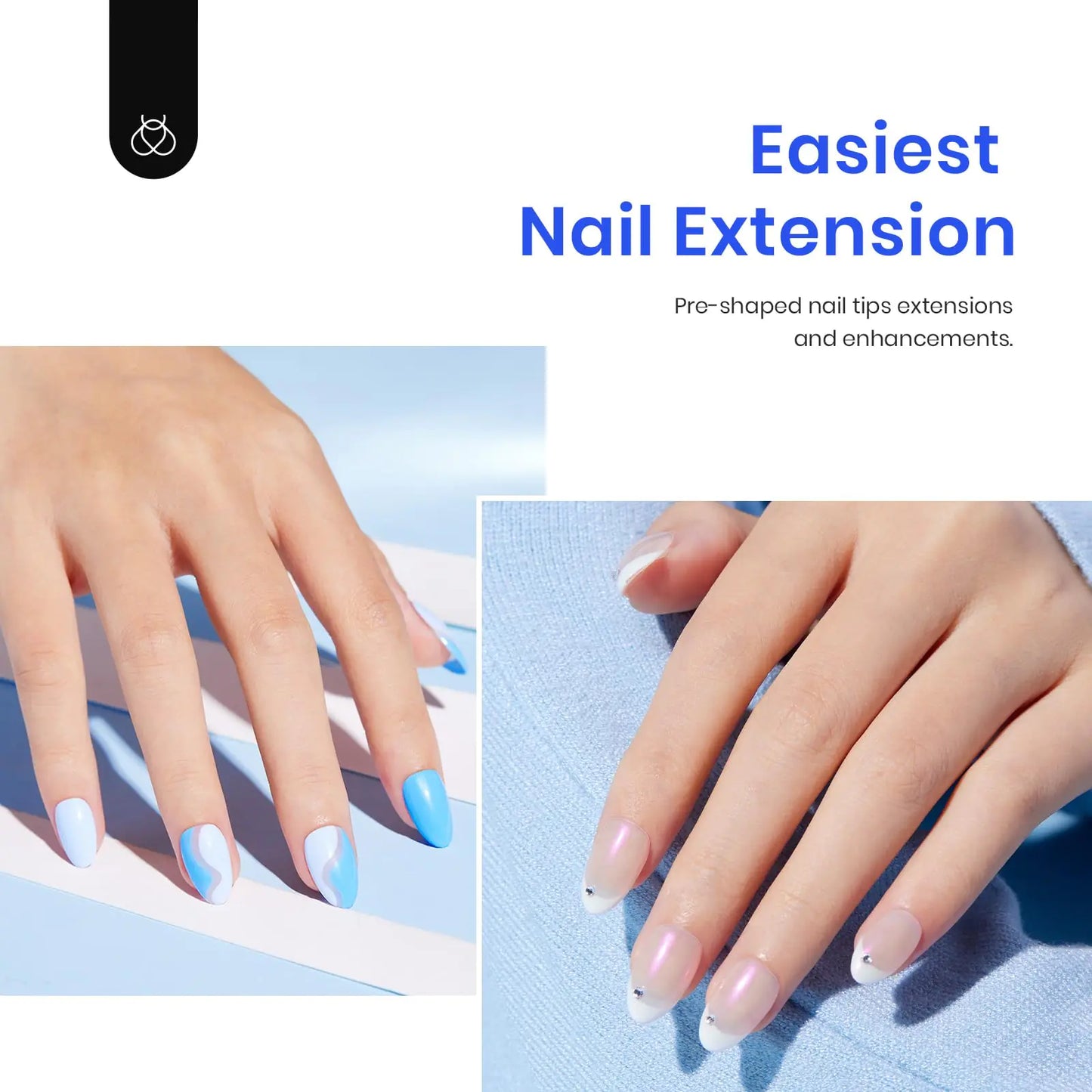 Beetles Gel Nail Extension Kit - 500 Short Almond Tips & UV Lamp