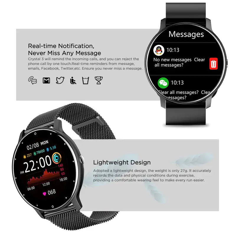 Fitness Waterproof Smartwatch with IP67 Rating and Full Touch Screen