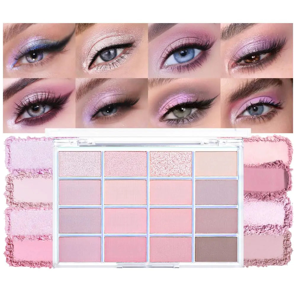 Pink Nude Matte Eyeshadow Palette - 16 Shades, Ultra-Blendable & Waterproof