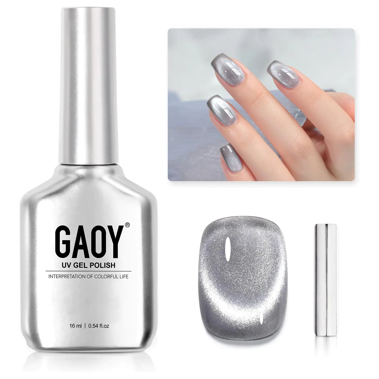 GAOY Gray Glassy UV Gel Polish, 16ml Reflective Cat Eye Nail Polish - GNS Beauty & Personal Care