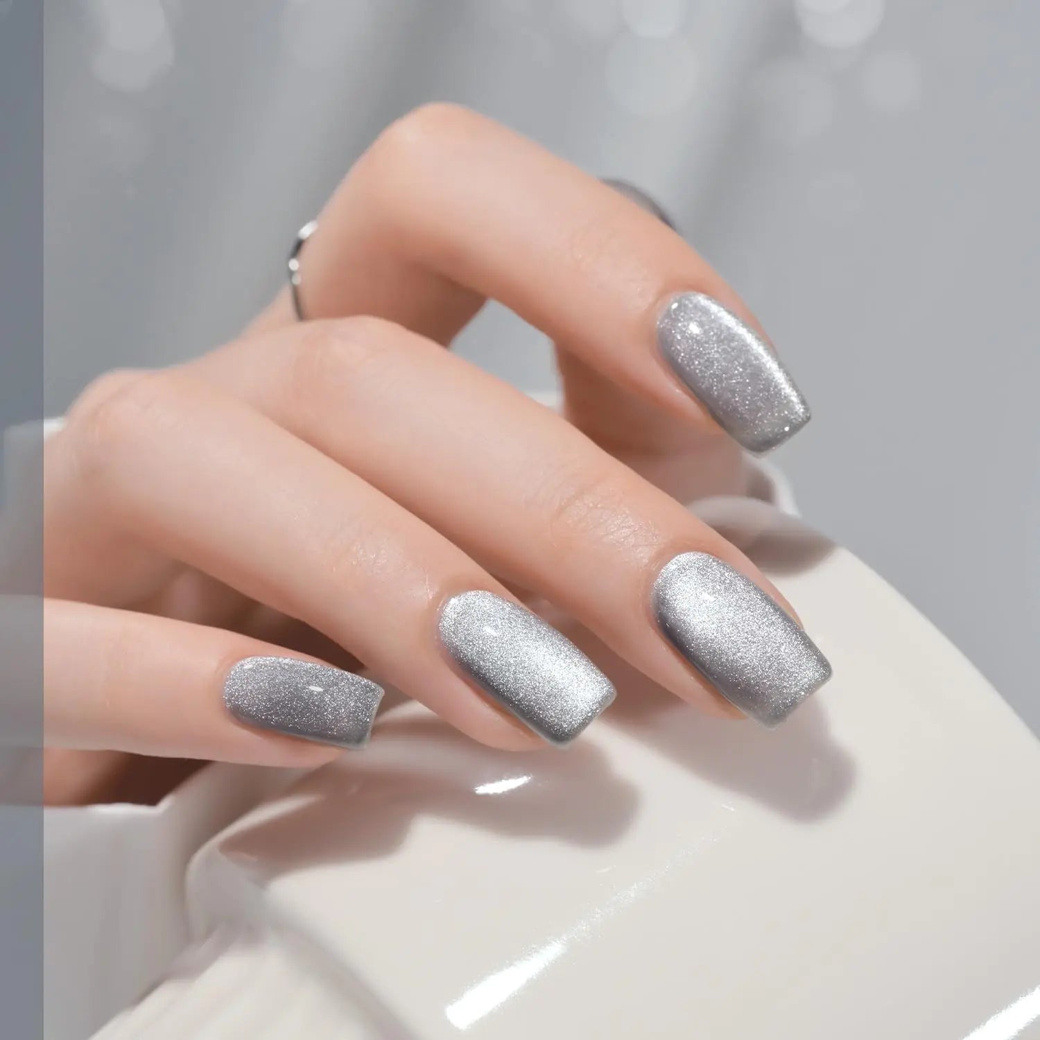 GAOY Gray Glassy UV Gel Polish, 16ml Reflective Cat Eye Nail Polish - GNS Beauty & Personal Care