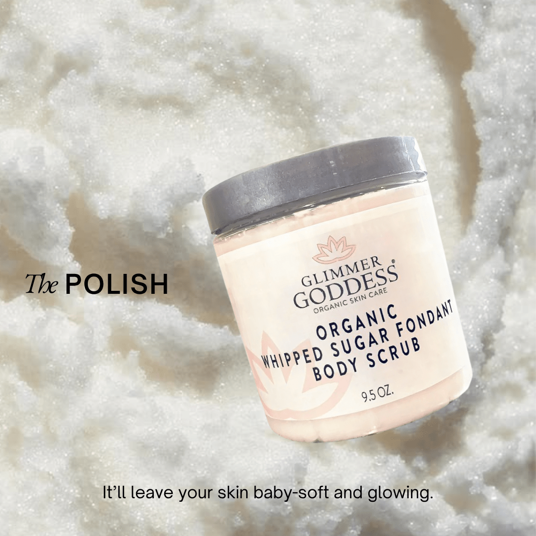 Glimmer Goddess Organic Whipped Sugar Fondant Exfoliating Body Scrub - Crepey Skin Treatment - GNS Beauty & Personal Care