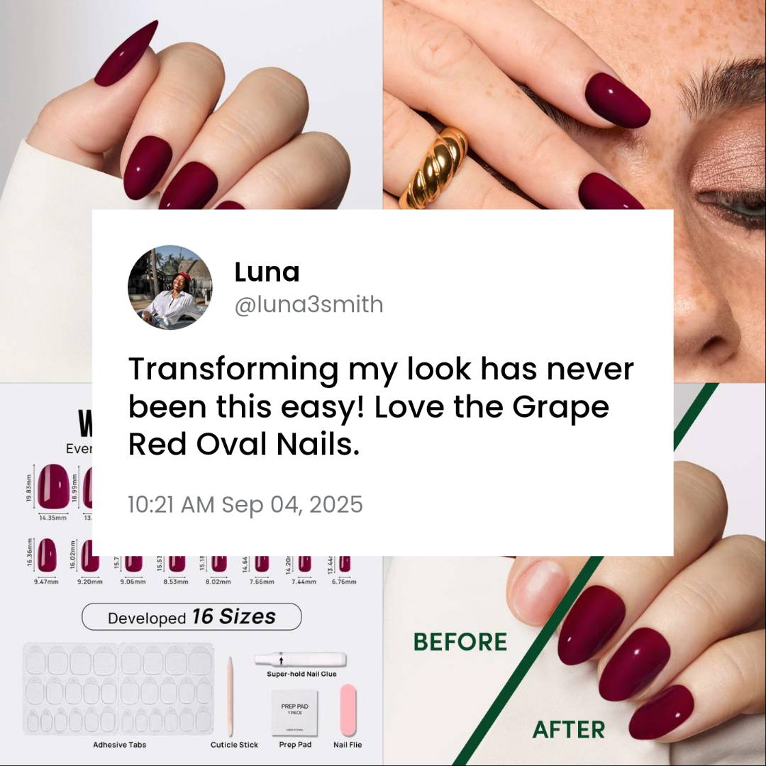 Grape Red Oval Nails – Soft Gel Press - On Kit for a Bold, Timeless Look - GNS Beauty & Personal Care