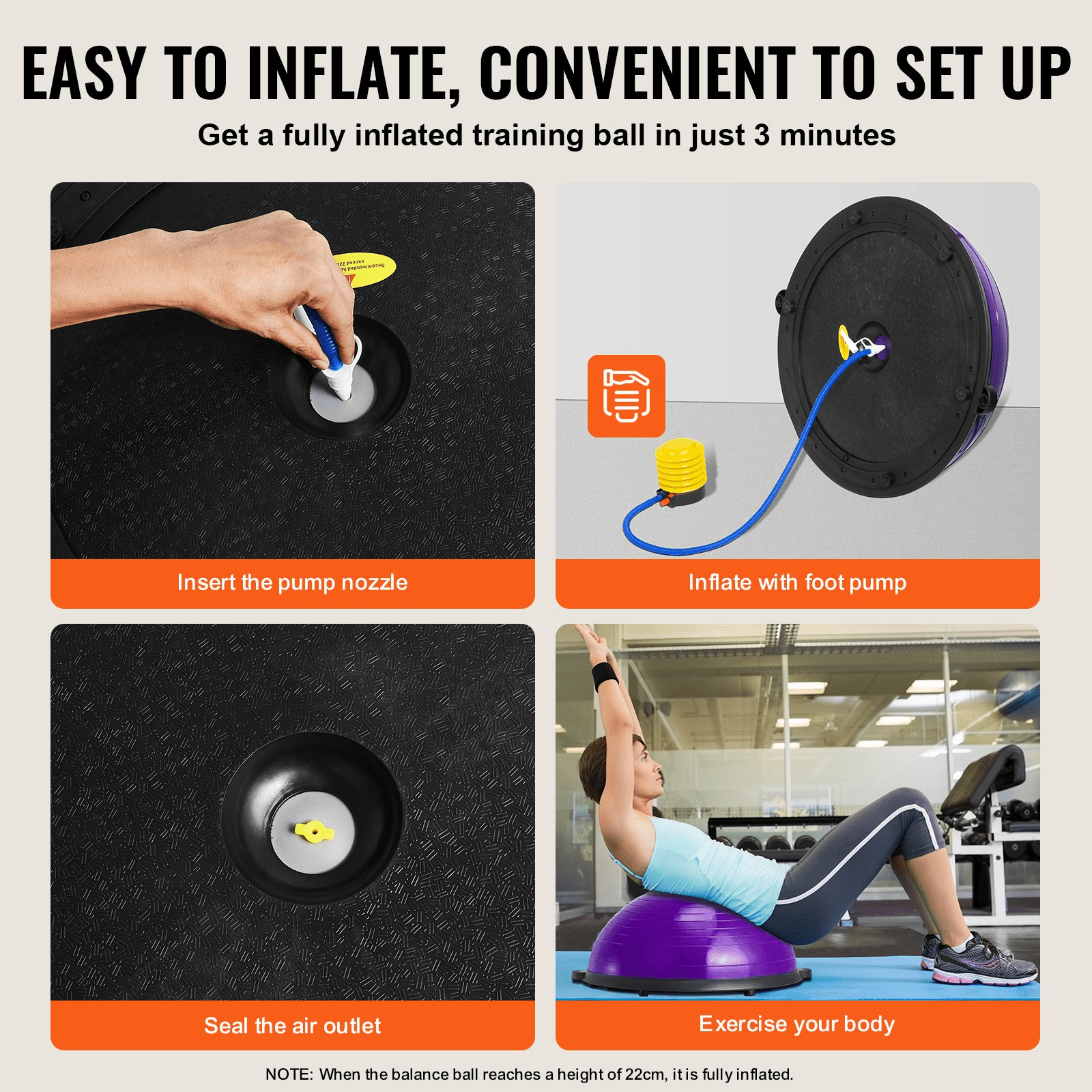 Half Exercise Ball with Resistance Bands – 23 - Inch Stability Trainer, 660lb Capacity, Purple - GNS Beauty & Personal Care