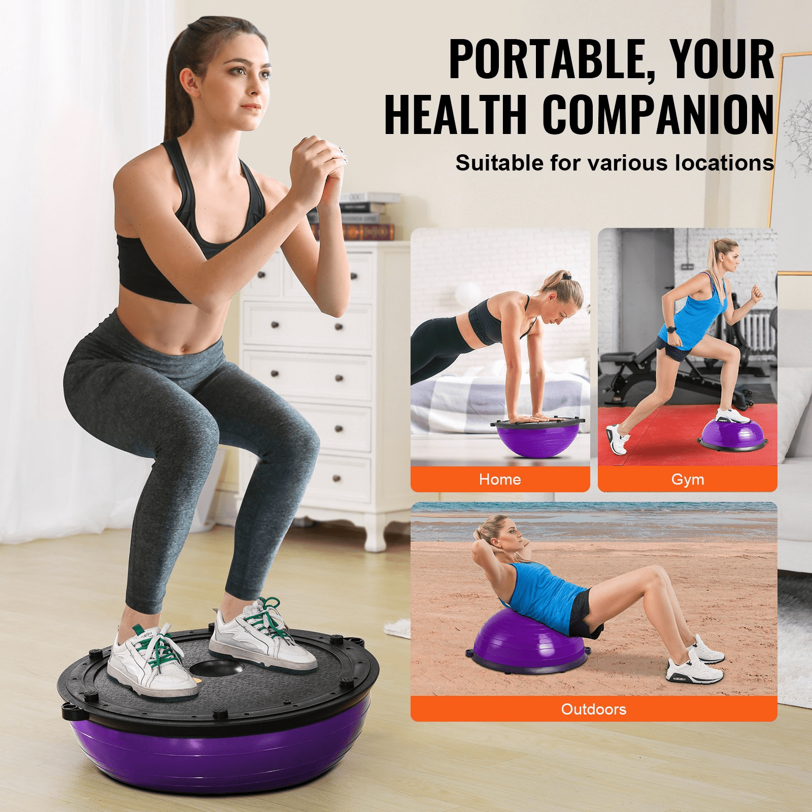 Half Exercise Ball with Resistance Bands – 23 - Inch Stability Trainer, 660lb Capacity, Purple - GNS Beauty & Personal Care