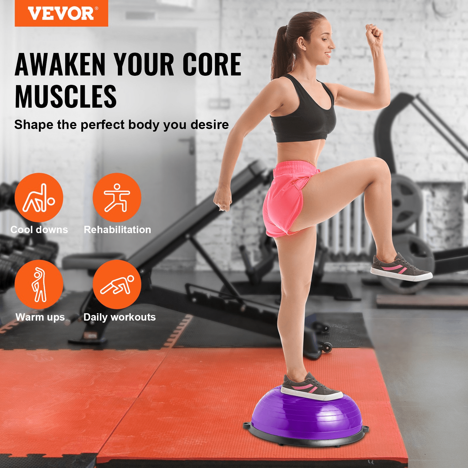 Half Exercise Ball with Resistance Bands – 23 - Inch Stability Trainer, 660lb Capacity, Purple - GNS Beauty & Personal Care