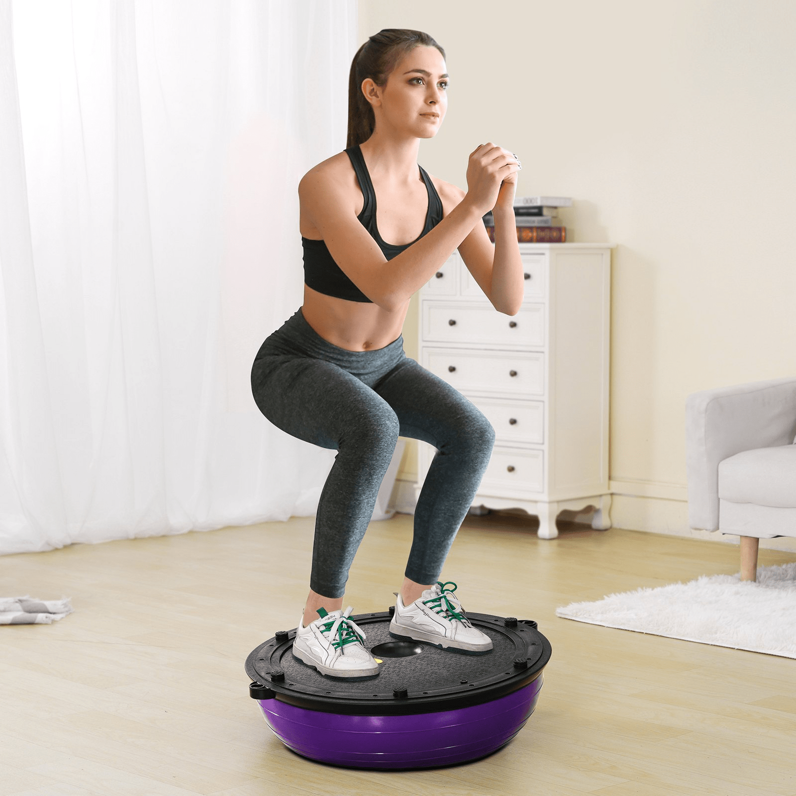 Half Exercise Ball with Resistance Bands – 23 - Inch Stability Trainer, 660lb Capacity, Purple - GNS Beauty & Personal Care