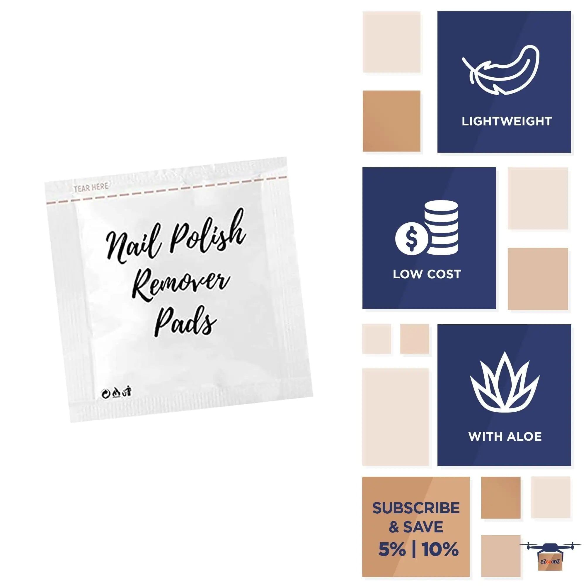 Hydrating Nail Polish Remover Pads - 100 Pack, Non - Acetone, Aloe Enriched - GNS Beauty & Personal Care